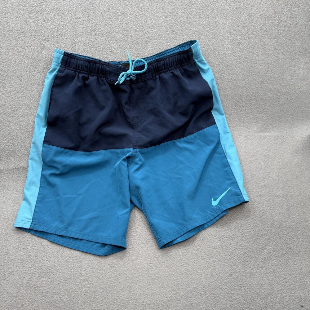 Nike Shorts‎ Mens Large Blue Colorblock Swim Trunks Mesh Lined Drawstring Beach
